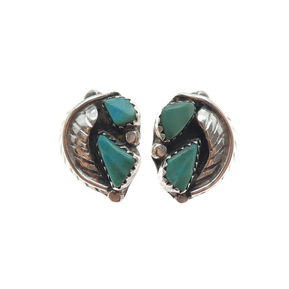 Old Pawn Sterling Silver Vintage Southwestern Turquoise Feather Clip On Earrings