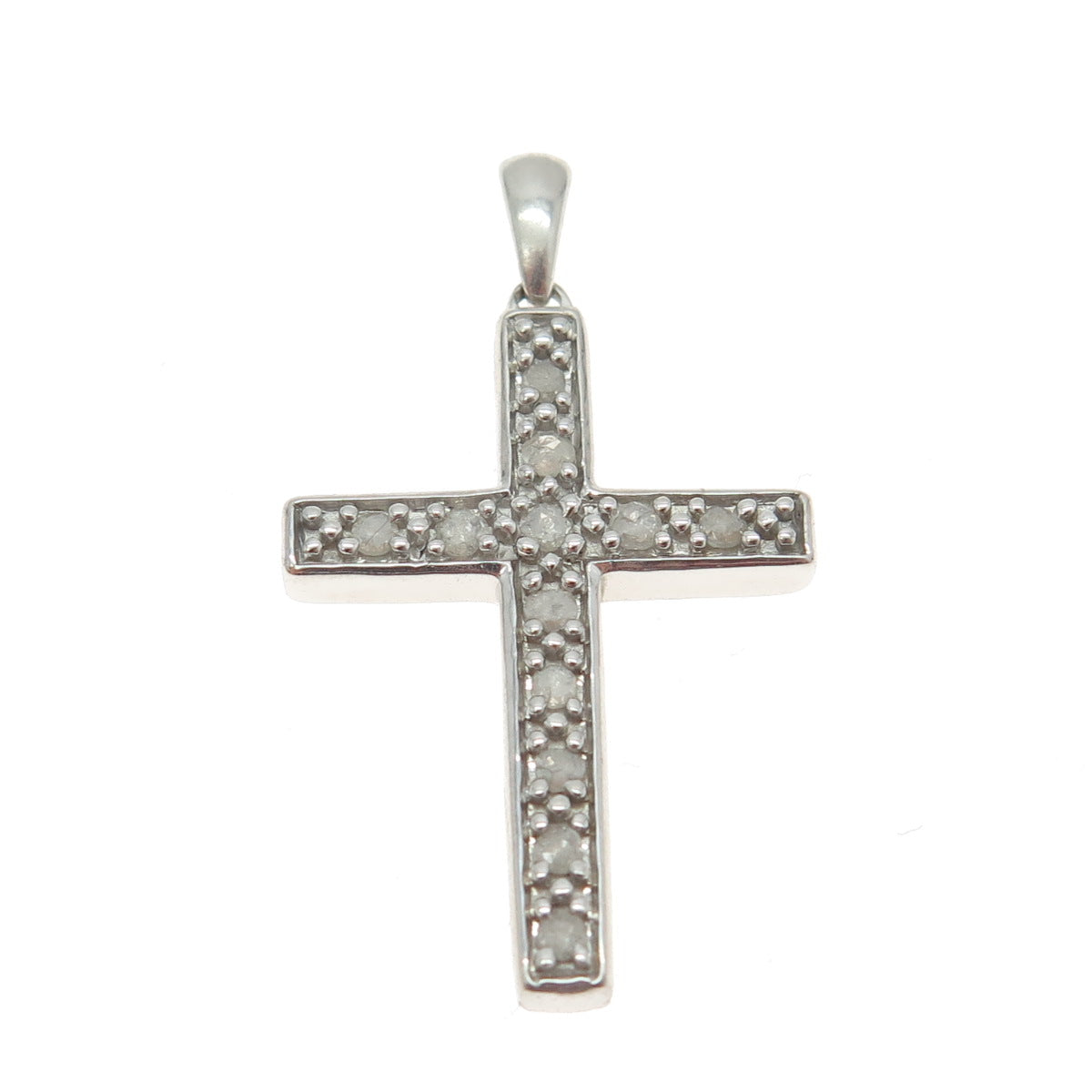 925 Sterling Silver Real Round-Cut Diamond Cross Pendant