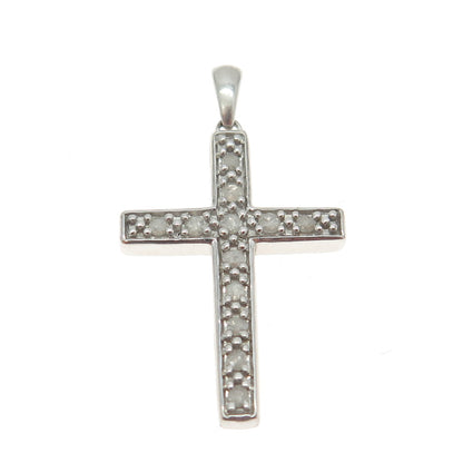 925 Sterling Silver Real Round-Cut Diamond Cross Pendant