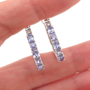 Chuck Clemency 925 Sterling Silver Real Oval & Round-Cut Tanzanite Hoop Earrings
