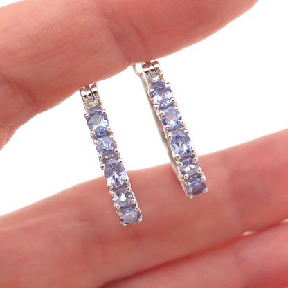 Chuck Clemency 925 Sterling Silver Real Oval & Round-Cut Tanzanite Hoop Earrings