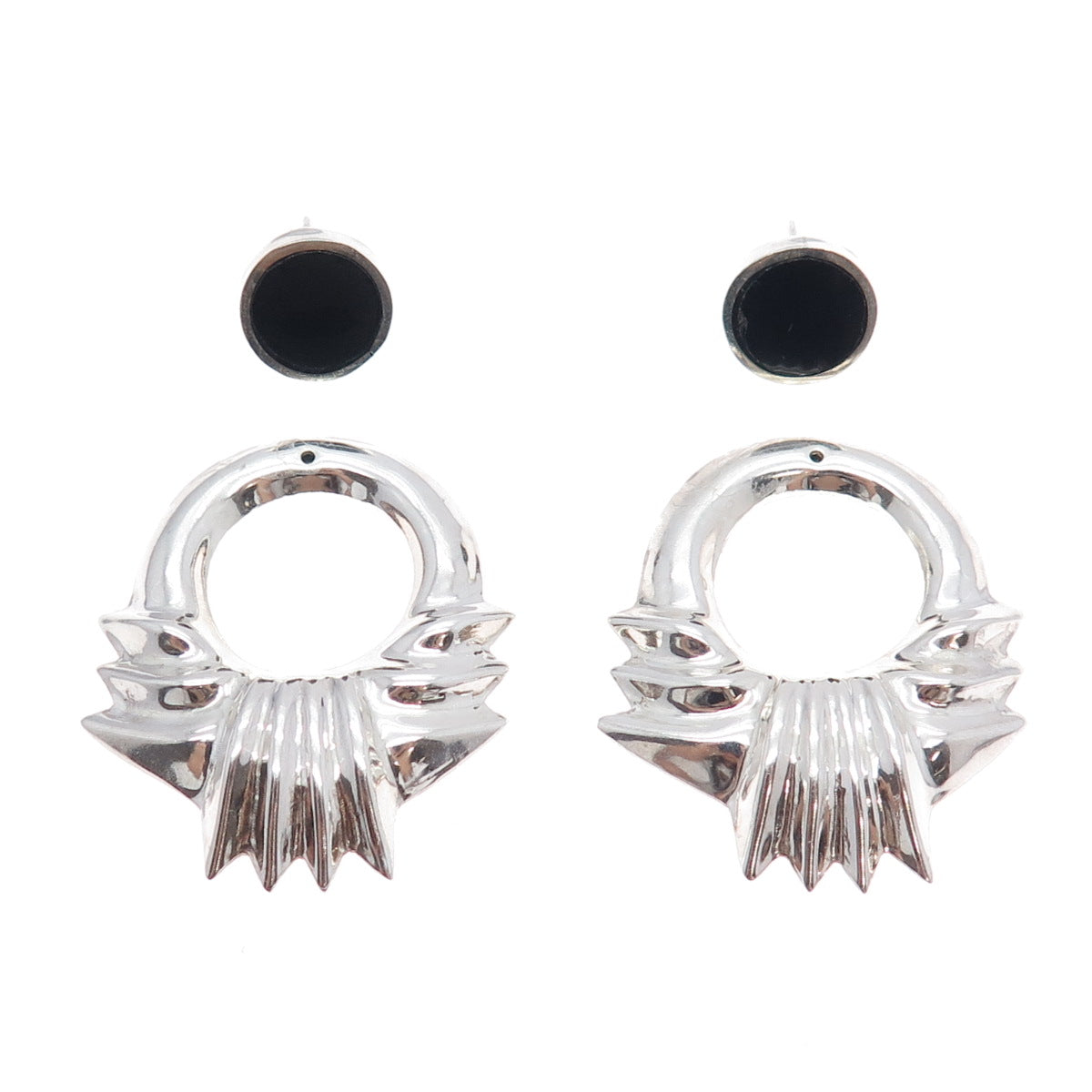 925 Sterling Silver Vintage Mexico Black Onyx Modernist Interchangeable Earrings
