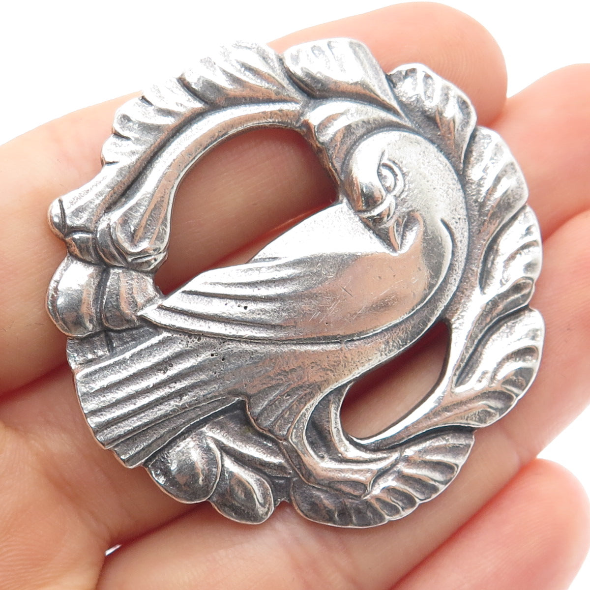 925 Sterling Silver Vintage Dove Bird Oxidized Pin Brooch