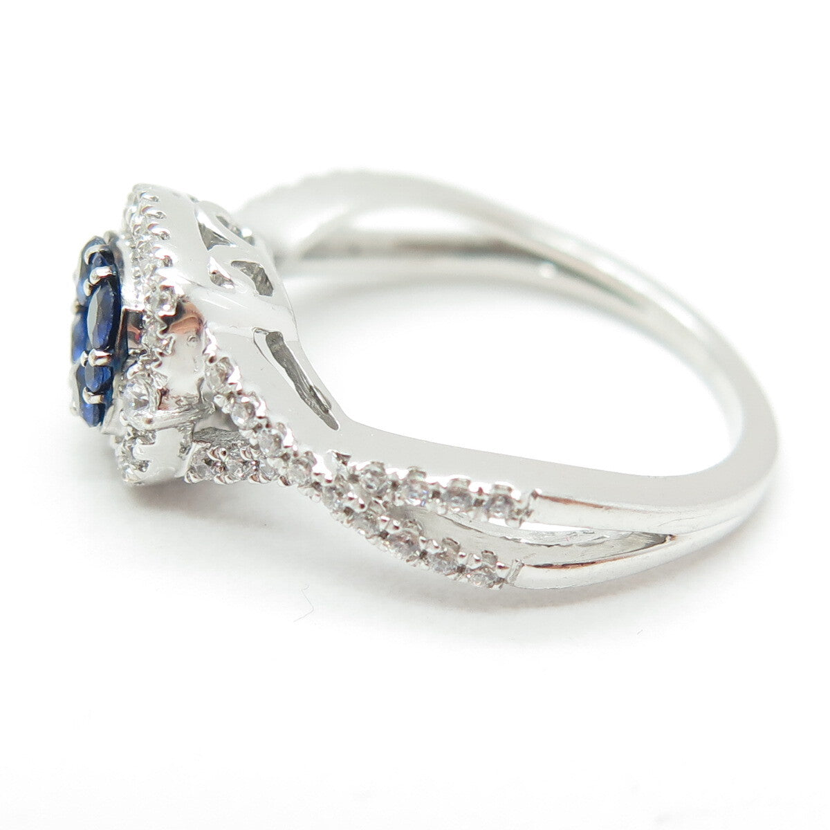 925 Sterling Silver Round-Cut Lab-Created Sapphire & C Z Ring Size 7