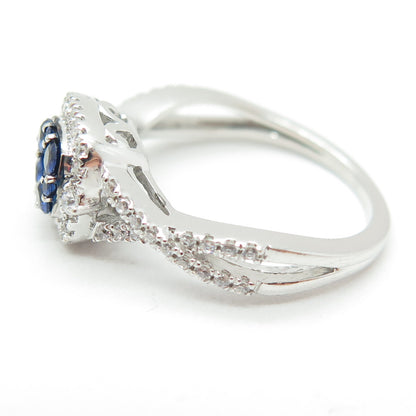925 Sterling Silver Round-Cut Lab-Created Sapphire & C Z Ring Size 7