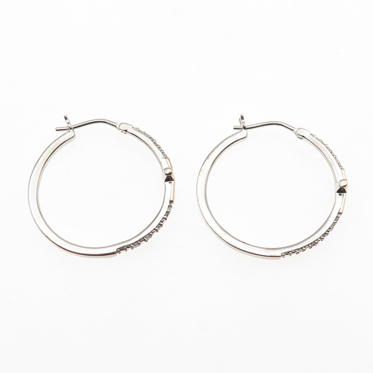 Sun 925 Sterling Silver 10K Gold Real Round-Cut Diamond Cross Hoop Earrings