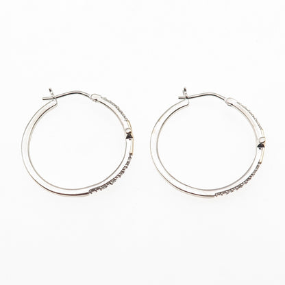 Sun 925 Sterling Silver 10K Gold Real Round-Cut Diamond Cross Hoop Earrings