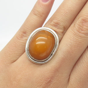 TSJC Tom Jenny Schlecht Sterling Silver Vintage Real Egg Yolk Amber Ring Size 6