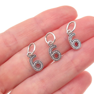 Pandora 925 Sterling Silver C Z Lucky Number 6 SET of 3 Charm Pendants