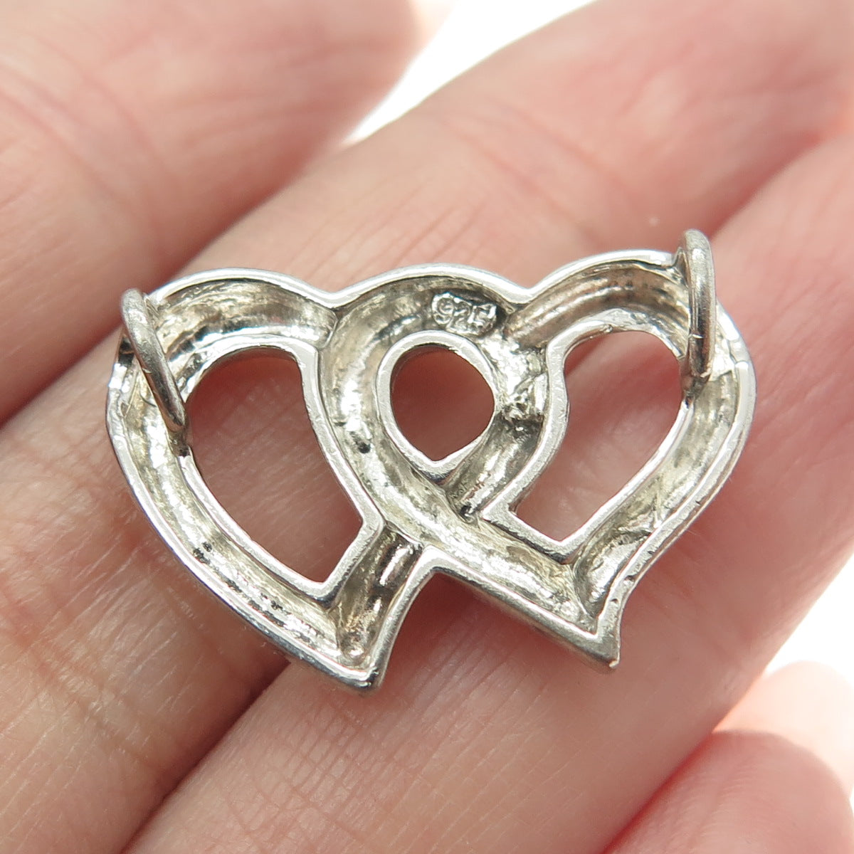 925 Sterling Silver Vintage Couple of Open Hearts Slide Pendant