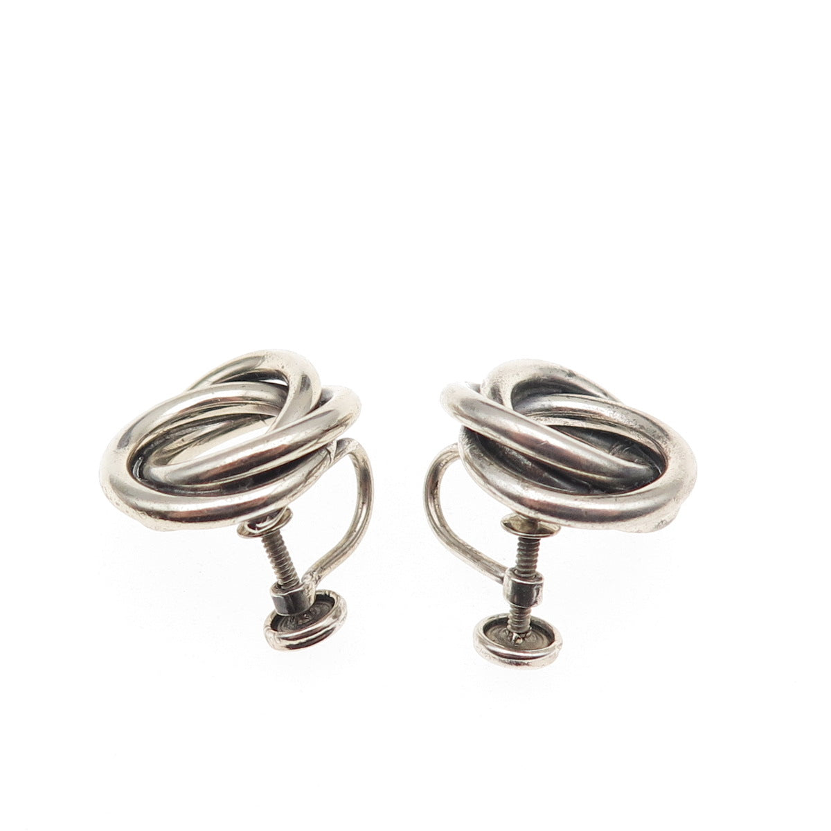 Beau Sterling Silver Antique Art Deco Interlocked Trinity Screw Back Earrings