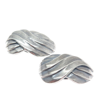 925 Sterling Silver Vintage Modernist Infinity Woven Oxidized Clip On Earrings