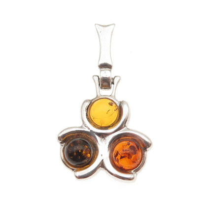 925 Sterling Silver Vintage Real Amber Modernist Charm Pendant