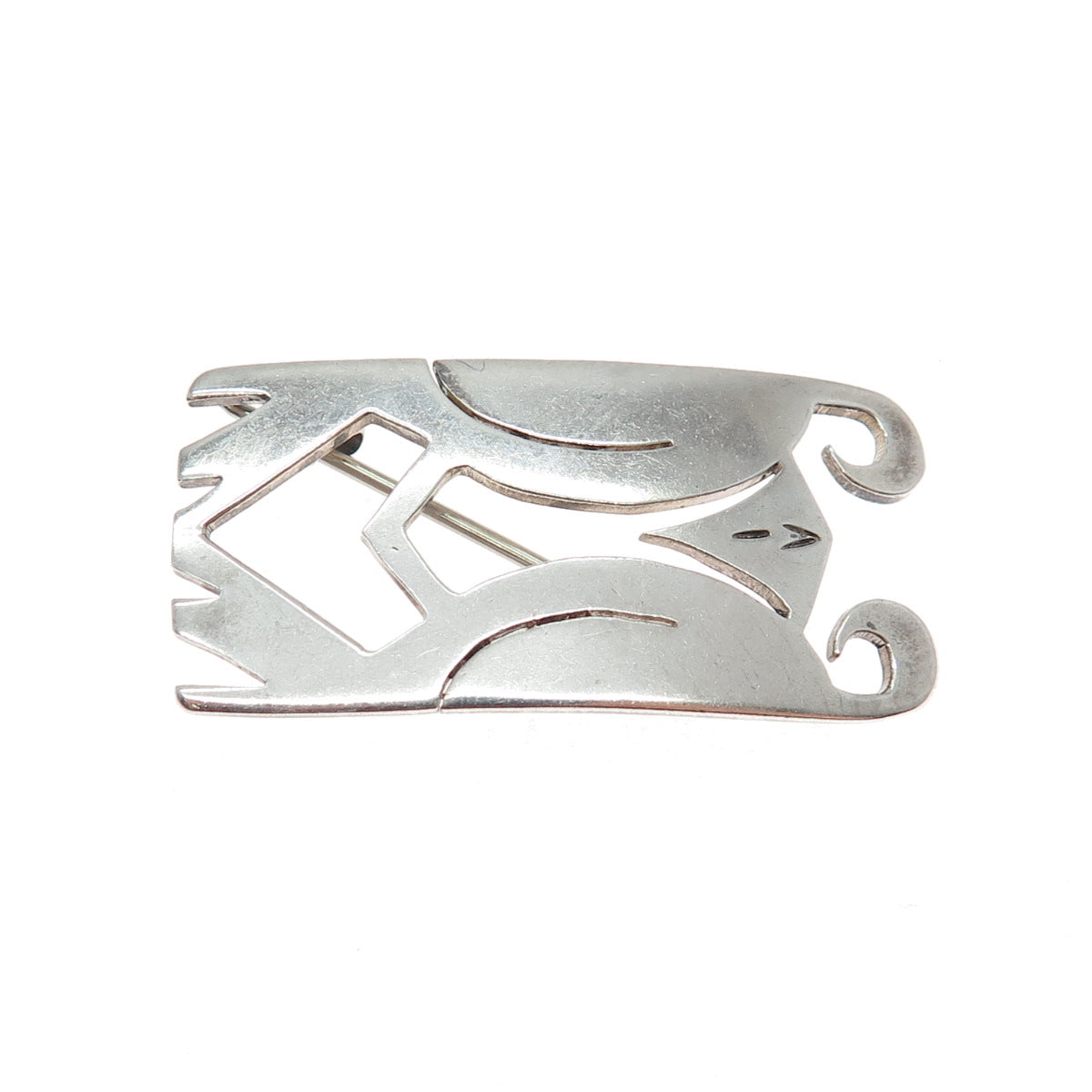 925 Sterling Silver Vintage Modernist Oxidized Pin Brooch