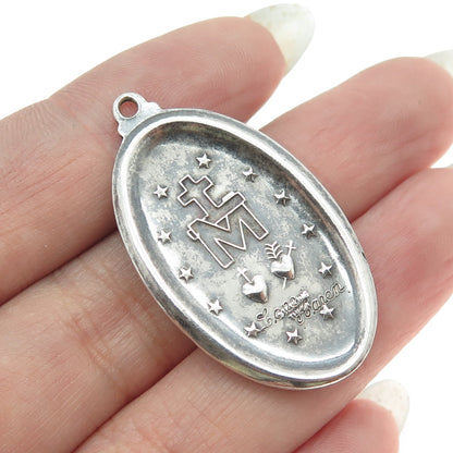 THEDA 925 Sterling Silver Antique Art Deco St. Mary Miraculous Religious Pendant