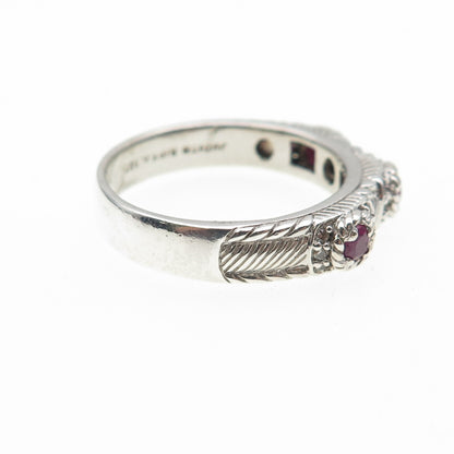 JUDITH RIPKA 925 Sterling Silver Real Round-Cut Ruby & C Z Band Ring Size 11.25