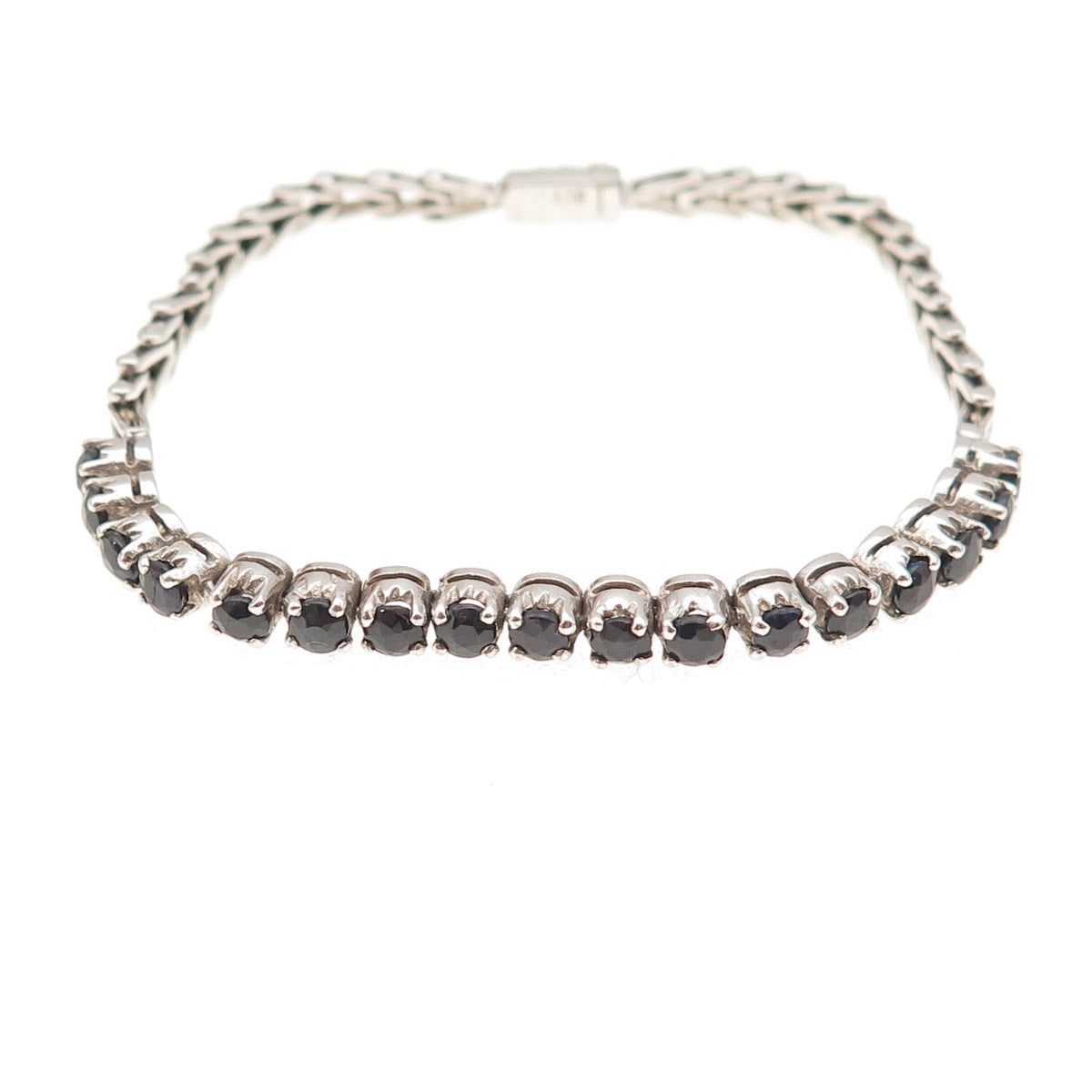 925 Sterling Silver Real Round-Cut Sapphire Tennis Link Bracelet 7"