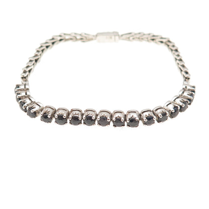 925 Sterling Silver Real Round-Cut Sapphire Tennis Link Bracelet 7"