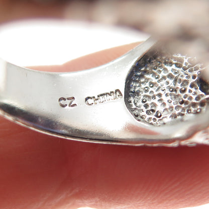 925 Sterling Silver Vintage Blue C Z Rose Flower Ring Size 7.25