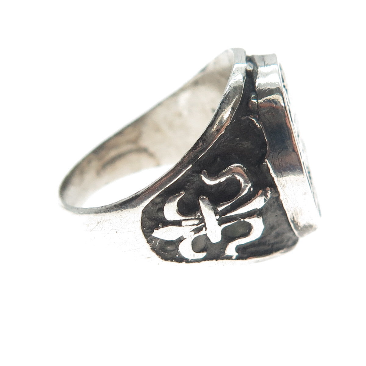 925 Sterling Silver Vintage Gemini Zodiac Fleur-de-Lis Oxidized Ring Size 8.5