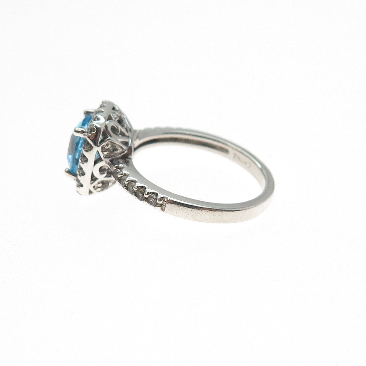 925 Sterling Silver Real Cushion-Cut Blue & Round-Cut White Topaz Ring Size 7