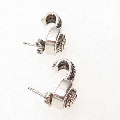 925 Sterling Silver Vintage Real Peridot Oxidized Claw Earrings