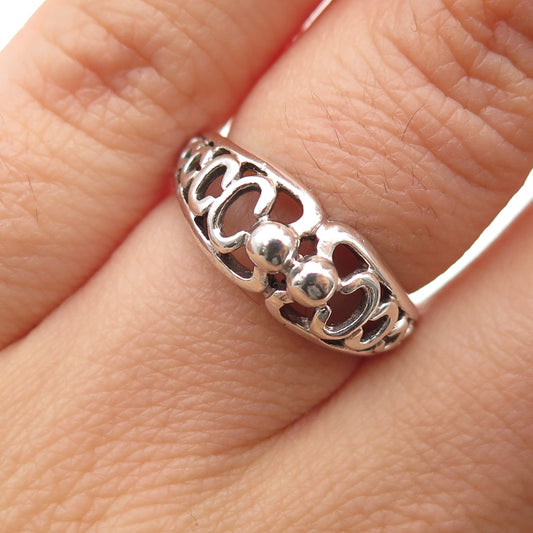 925 Sterling Silver Vintage Ornate Beaded Ring Size 5