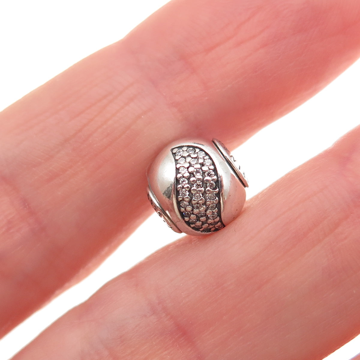 Pandora 925 Sterling Silver C Z Essence Happiness Slide Bead Charm