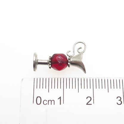 J.M. FISHER Sterling Silver Antique Art Deco Glass Jug Minimalist Charm Pendant