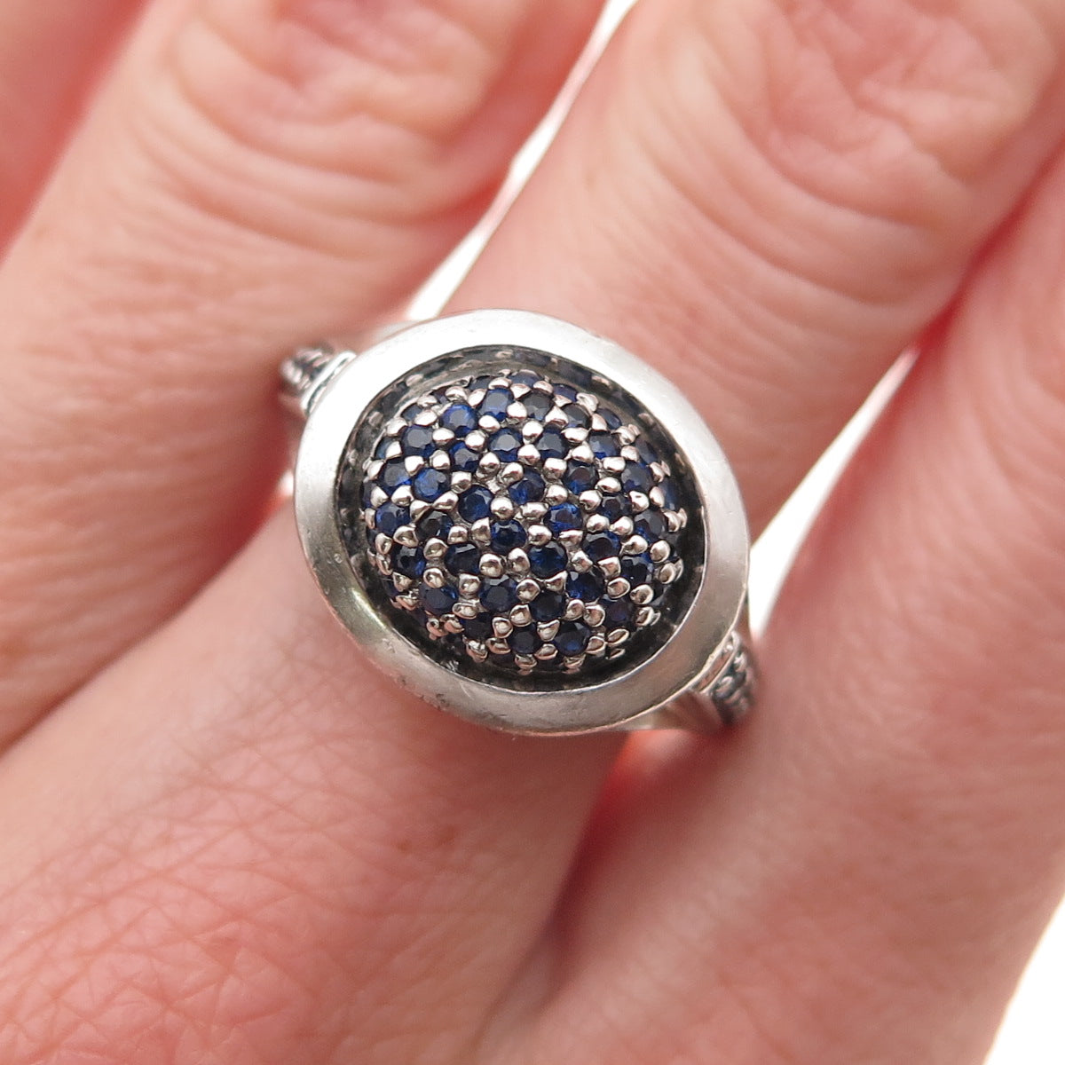 925 Sterling Silver Real Round-Cut Sapphire Ring Size 7.75