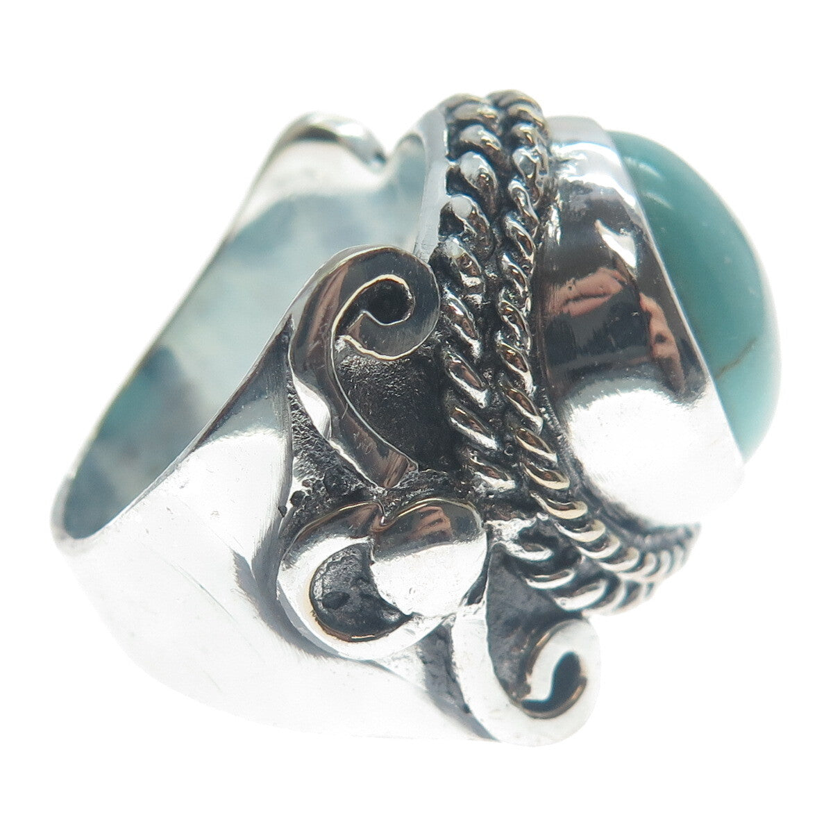 925 Sterling Silver Vintage Real Lone Mountain Turquoise Oxidized Ring Size 9.5