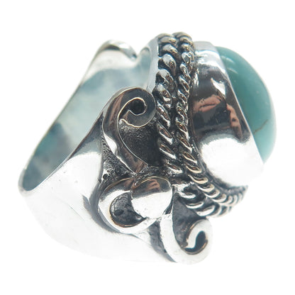 925 Sterling Silver Vintage Real Lone Mountain Turquoise Oxidized Ring Size 9.5