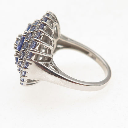 Chuck Clemency 925 Sterling Silver Real Tanzanite & White Topaz Ring Size 8