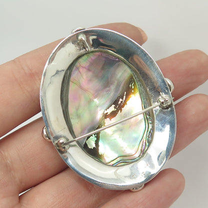 925 Sterling Silver Vintage Abalone Shell Turquoise Citrine Large Pin Pendant