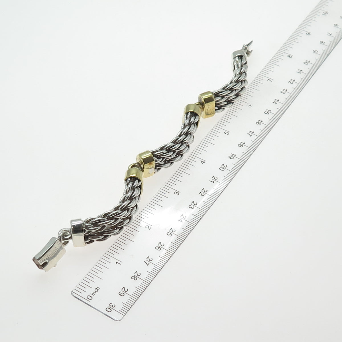 925 Sterling Silver & Brass Vintage Mexico Twisted Rope Panel Link Bracelet 7"