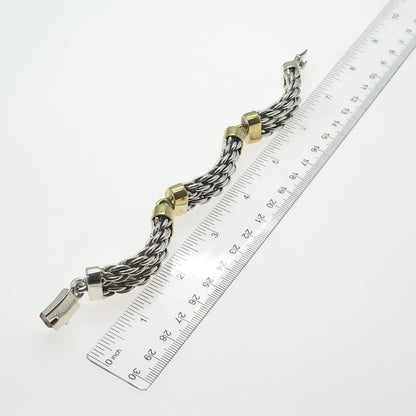 925 Sterling Silver & Brass Vintage Mexico Twisted Rope Panel Link Bracelet 7"