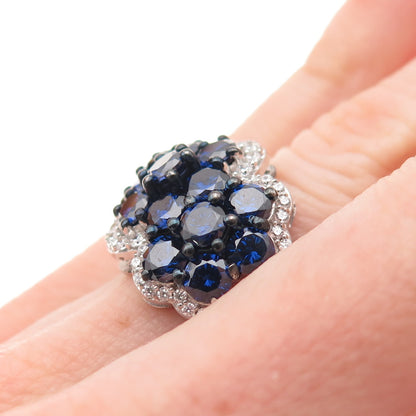 SAMARA SJD Sterling Silver Round-Cut Blue & White C Z Cluster Ring Size 5.25