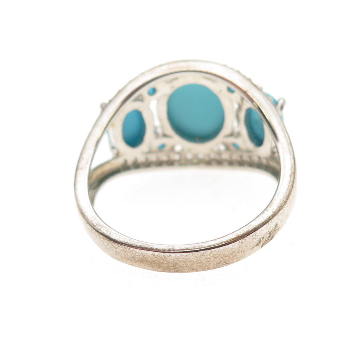 925 Sterling Silver Real Turquoise Apatite & White Topaz Ring Size 8