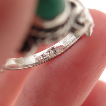 925 Sterling Silver Vintage Real Green Onyx Oxidized Ring Size 6.75
