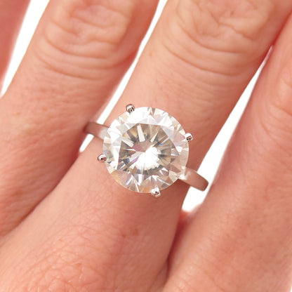 925 Sterling Silver Vintage Real Round-Cut Moissanite Engagement Ring Size 7