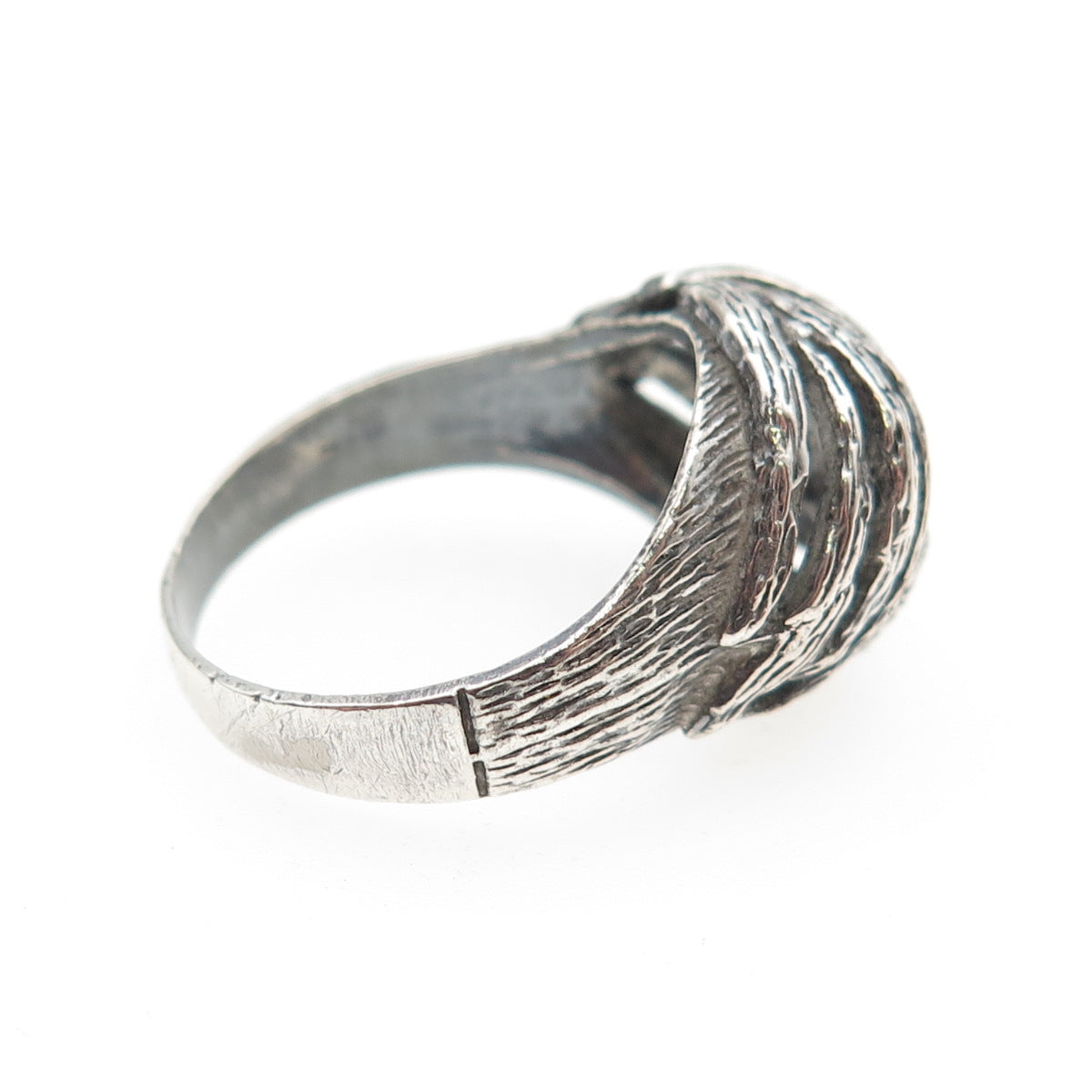 925 Sterling Silver Vintage Modernist Ribbed Dome Oxidized Ring Size 7.25