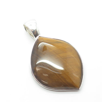 925 Sterling Silver Whitney Kelly Real Tiger Eye Gem Large Pendant