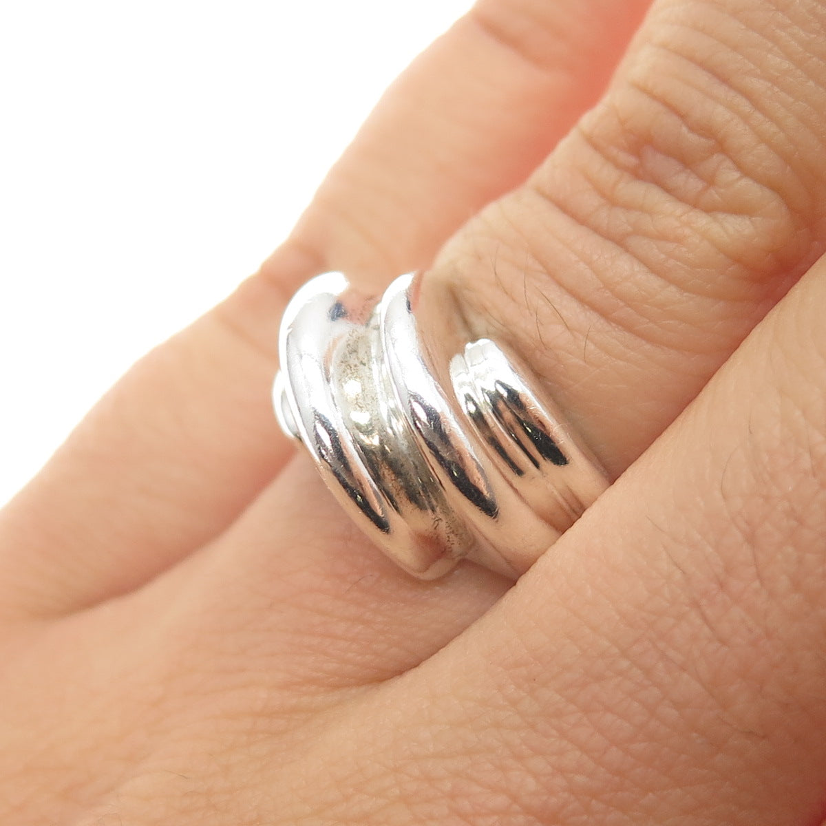 925 Sterling Silver Vintage Modernist Bypass Ring Size 6