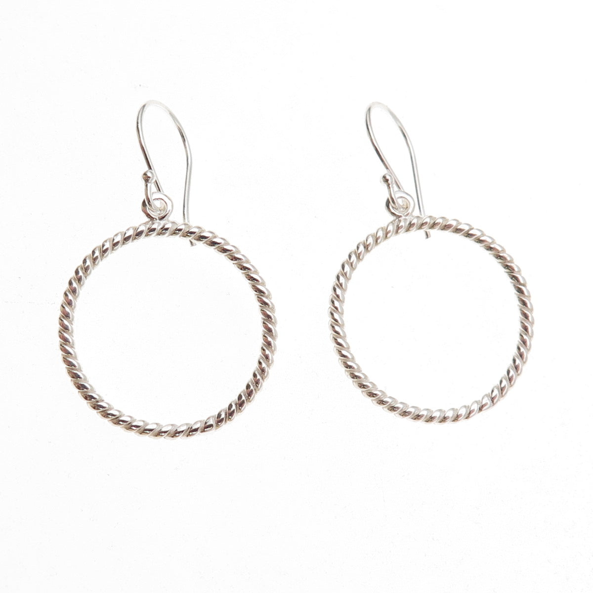 925 Sterling Silver Twisted Circle Dangle Earrings