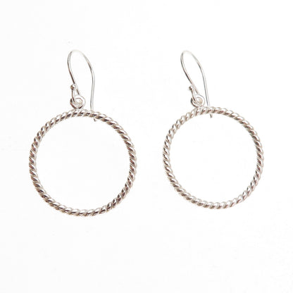 925 Sterling Silver Twisted Circle Dangle Earrings