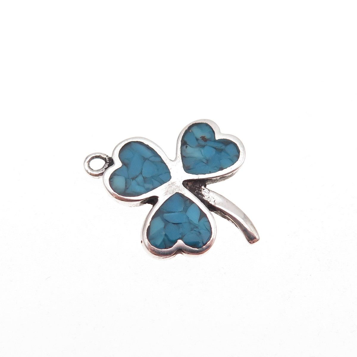 Tommy Long Navajo Old Pawn 925 Sterling Vintage Turquoise Inlay Clover Pendant