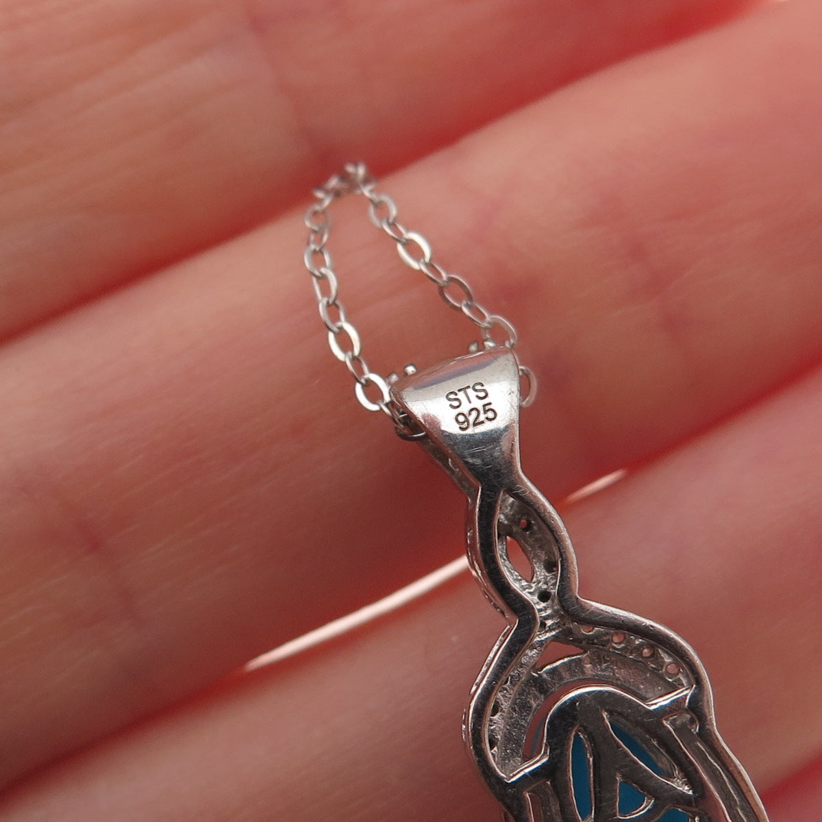 Chuck Clemency 925 Sterling Silver Real Turquoise White Topaz Chain Necklace 20"