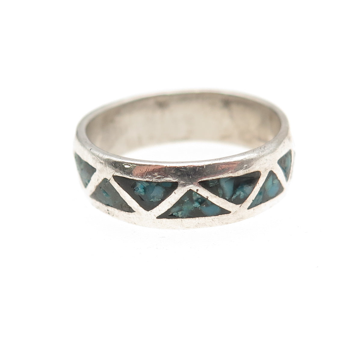 Old Pawn 925 Sterling Silver Vintage Turquoise Inlay Tribal Band Ring Size 6.5