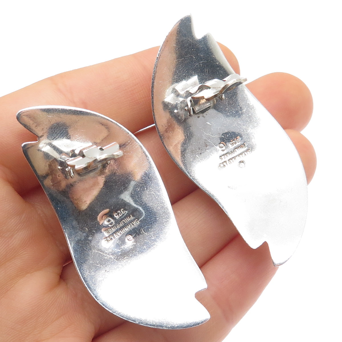 BAYANIHAN 925 Sterling Silver Vintage Modernist Earrings