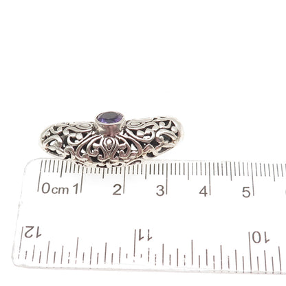 925 Sterling Silver Vintage Real Amethyst Floral Swirl Slide Pendant
